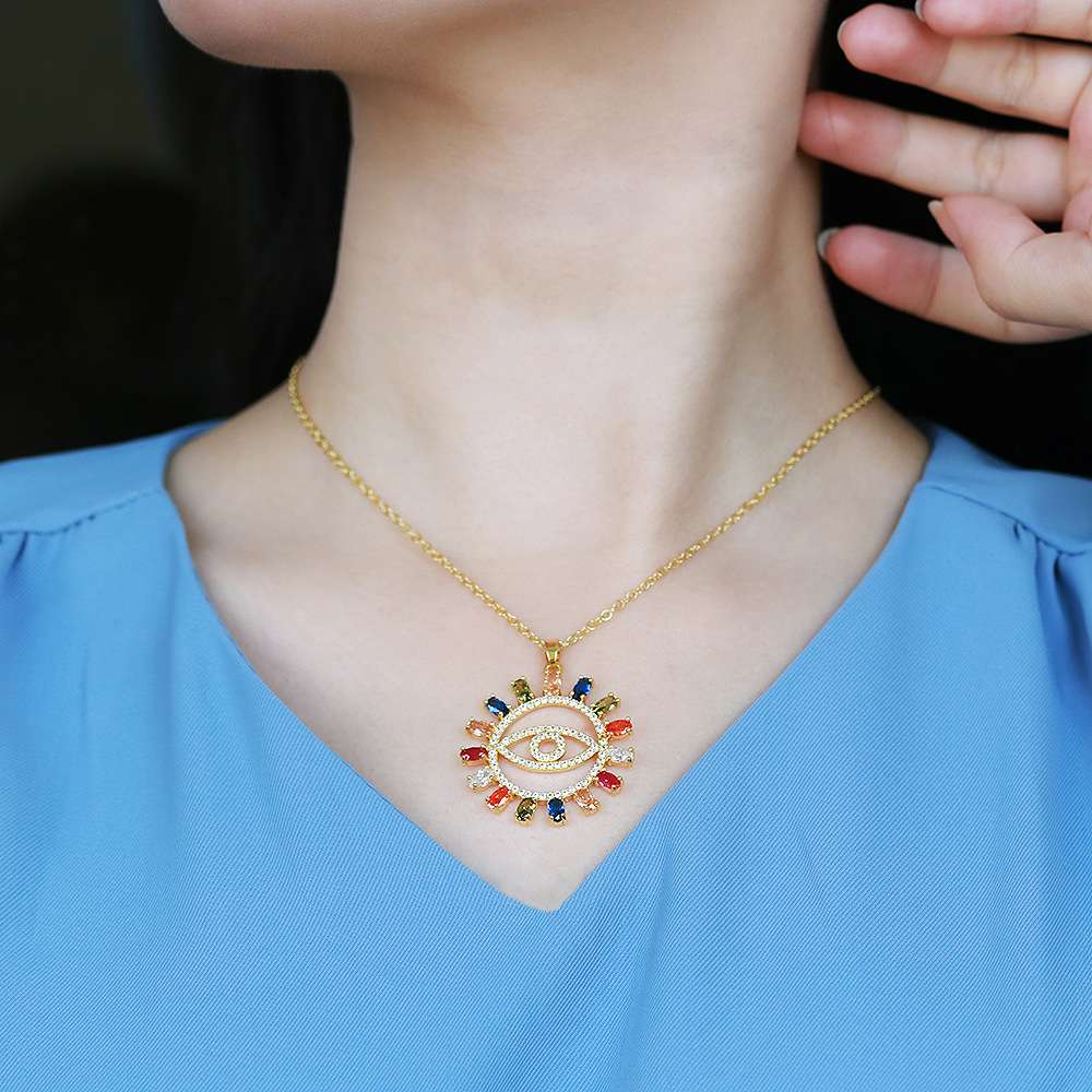 New cross-border Amazon accessories from Europe and America, women's fashion pendant jewelry, Devil's Eye, colorful Zircon necklace detail image 1