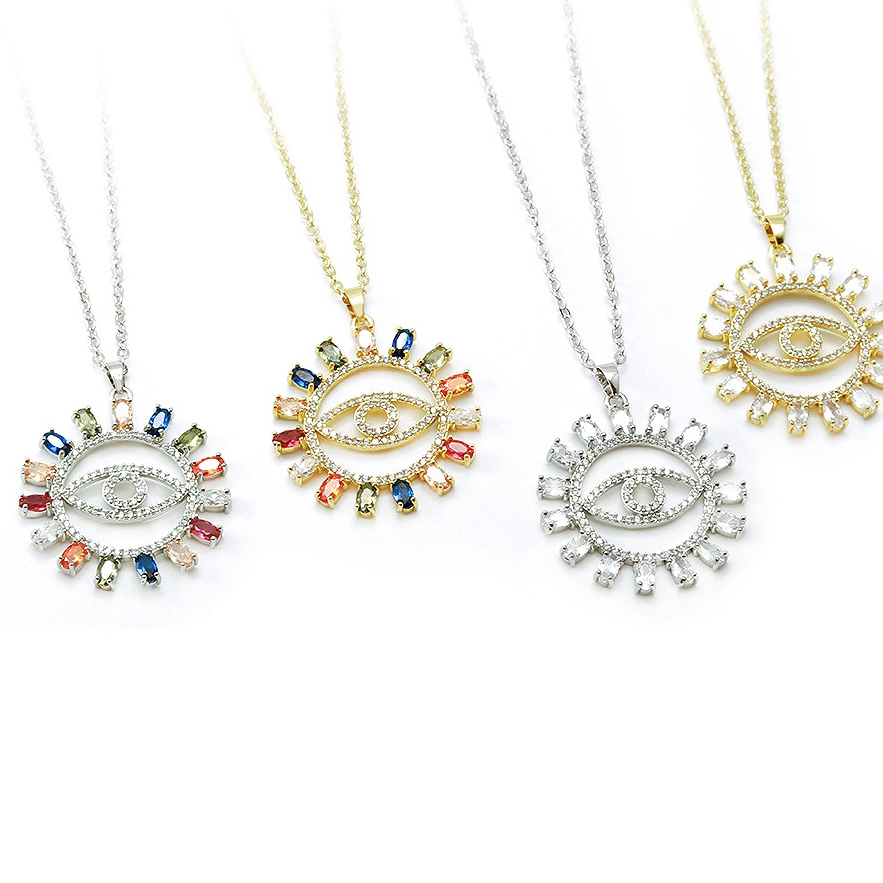 New cross-border Amazon accessories from Europe and America, women's fashion pendant jewelry, Devil's Eye, colorful Zircon necklace