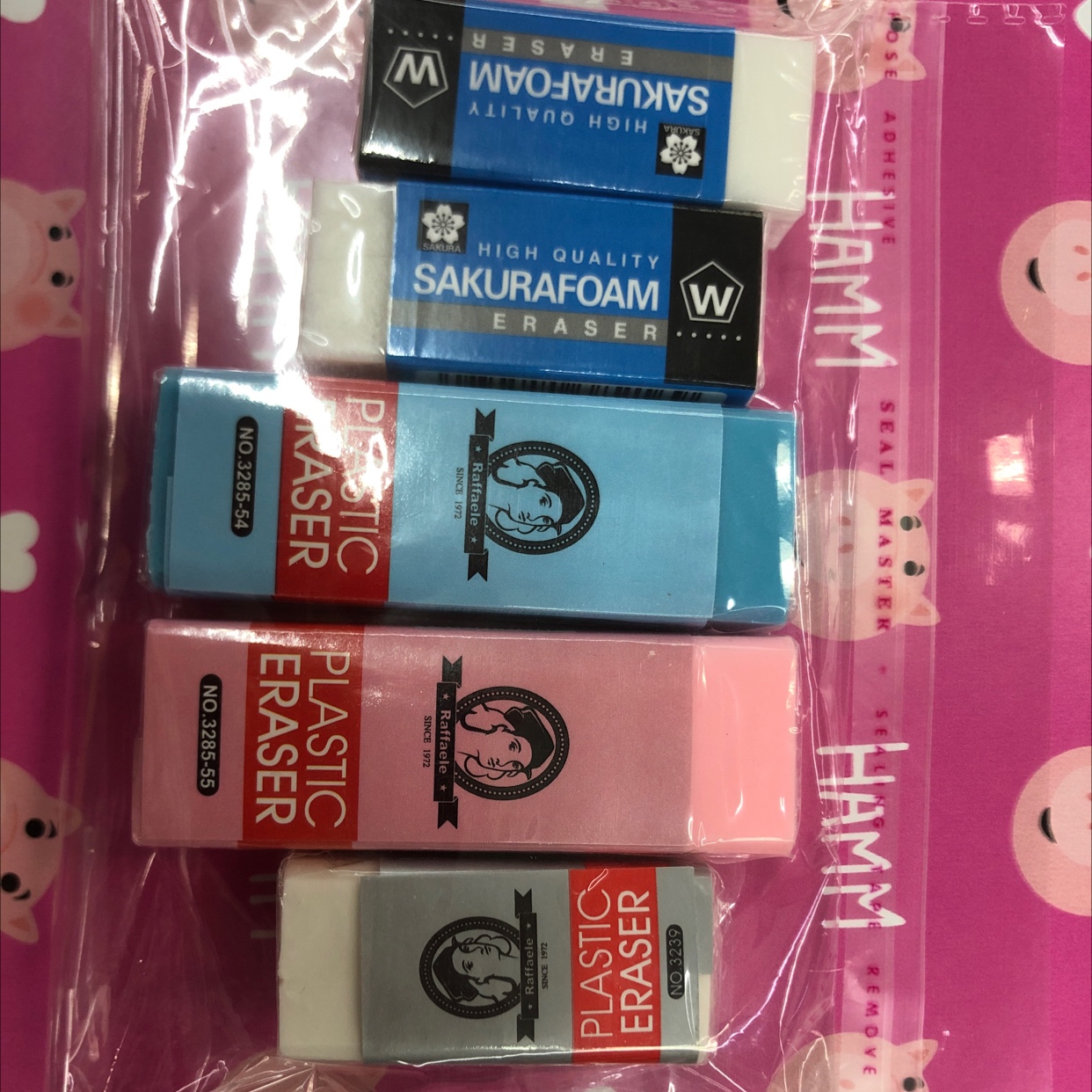 Japanese Cherry Blossom Raphael eraser Set (2 pieces of cherry blossom +2 pieces of Raphael Macaron eraser +1 piece of Raphael Super Clean) Eraser details Picture