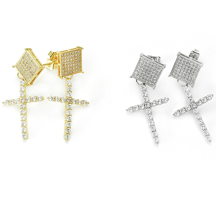 Cross-border wholesale earrings women fashion simple gold plated zircon cross earrings