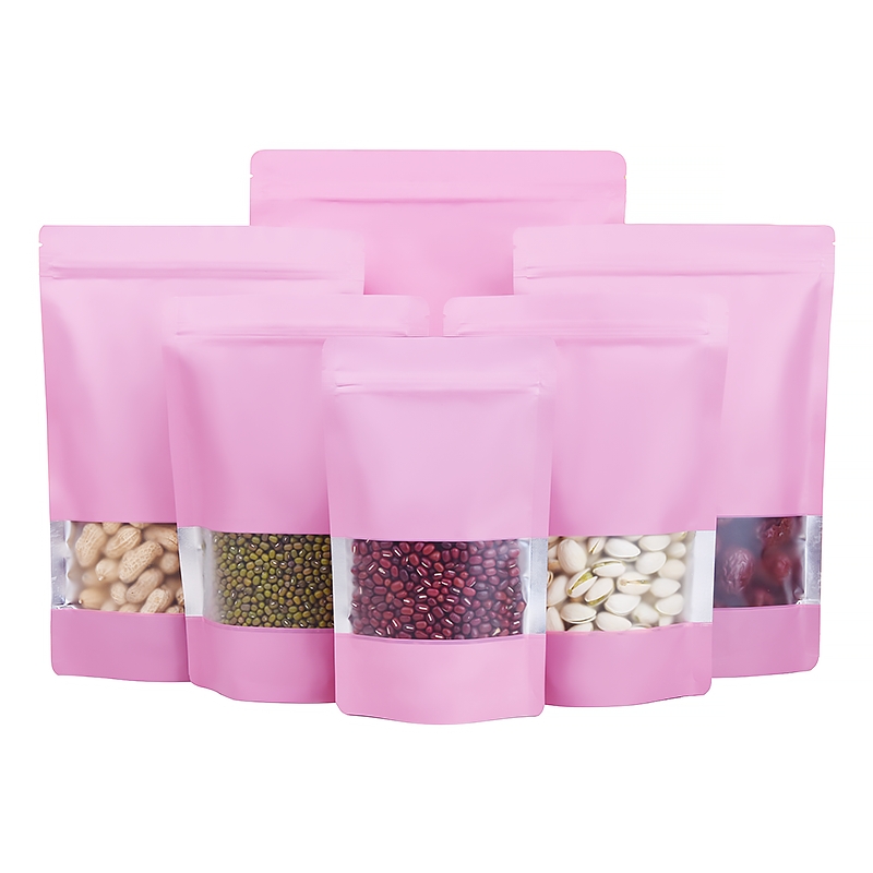 粉色开窗自立密封封口袋彩色磨砂铝箔自封袋干果特产零食包装袋子产品图