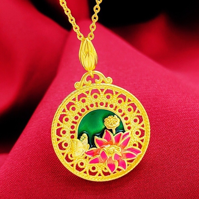 Lotus pond moonlight butterfly flower red pendant