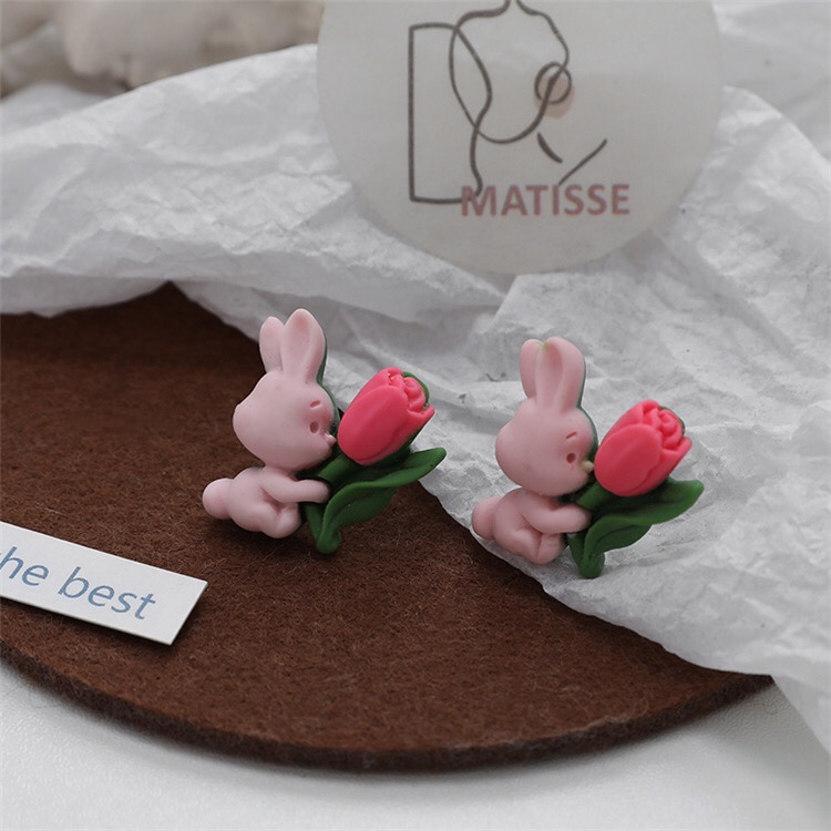 Pink memories cute bunny girl style girl sweet lady earrings
