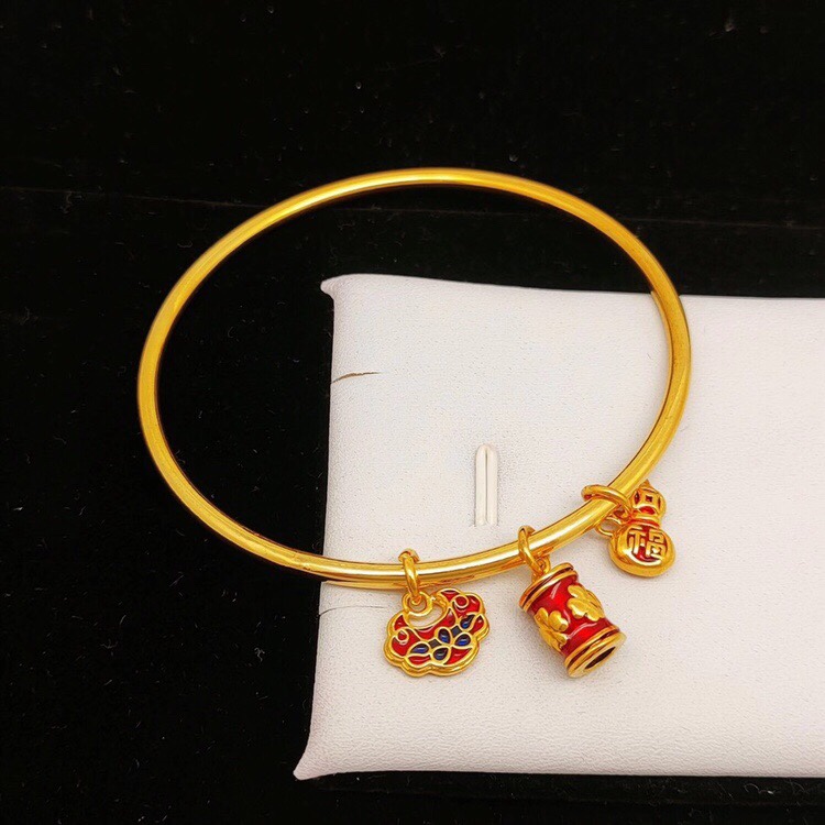 Gourd and long life lock gold bucket drip oil bracelet