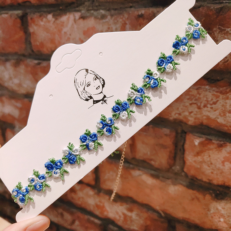 FLY1144 Blue Vintage Super Fairy Necklace collarbone Chain ins Rose Fabric Sweet choker Short choker Neck Accessory