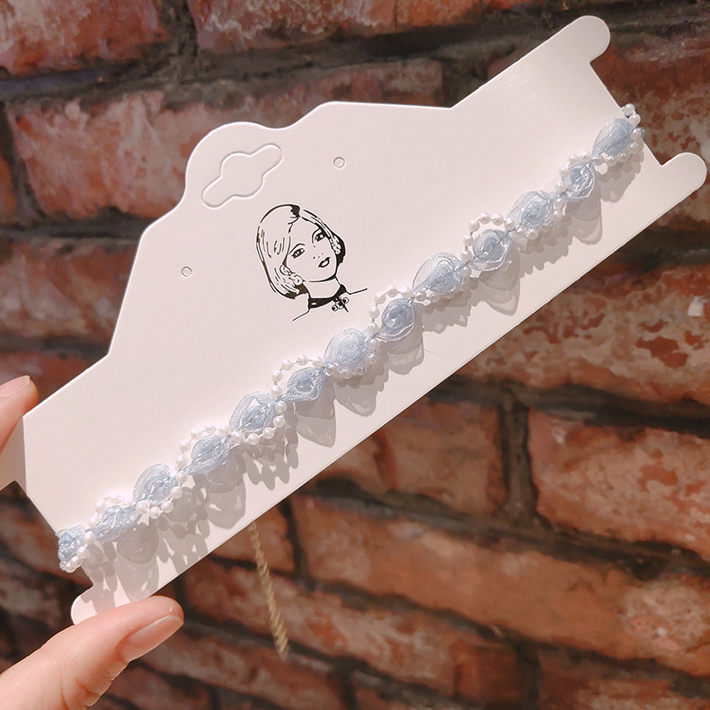 FLY1140 Blue Vintage Super Fairy Necklace collarbone Chain ins Rose Fabric Sweet choker Short choker Neck Accessory