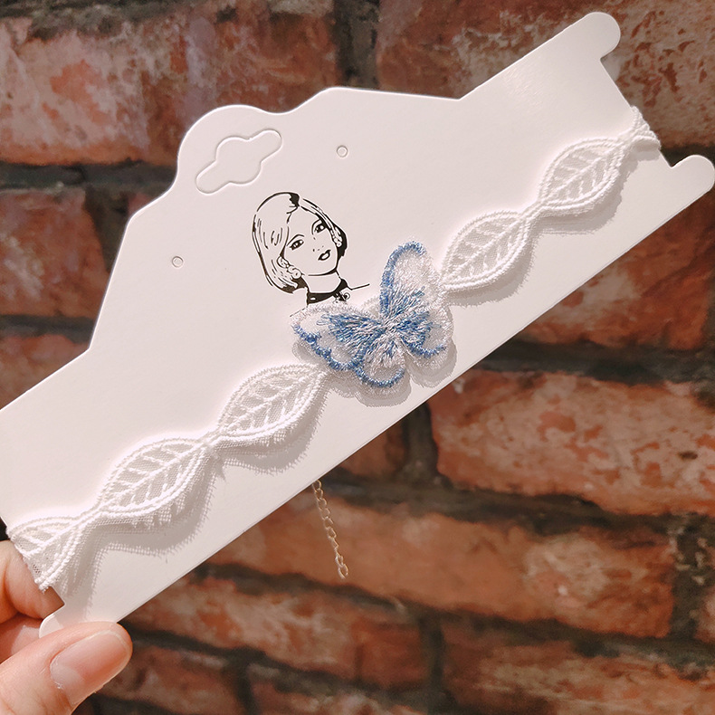 FLY1142 Blue Vintage Super Fairy Necklace collarbone Chain ins Rose Fabric Sweet choker Short choker Neck Accessory