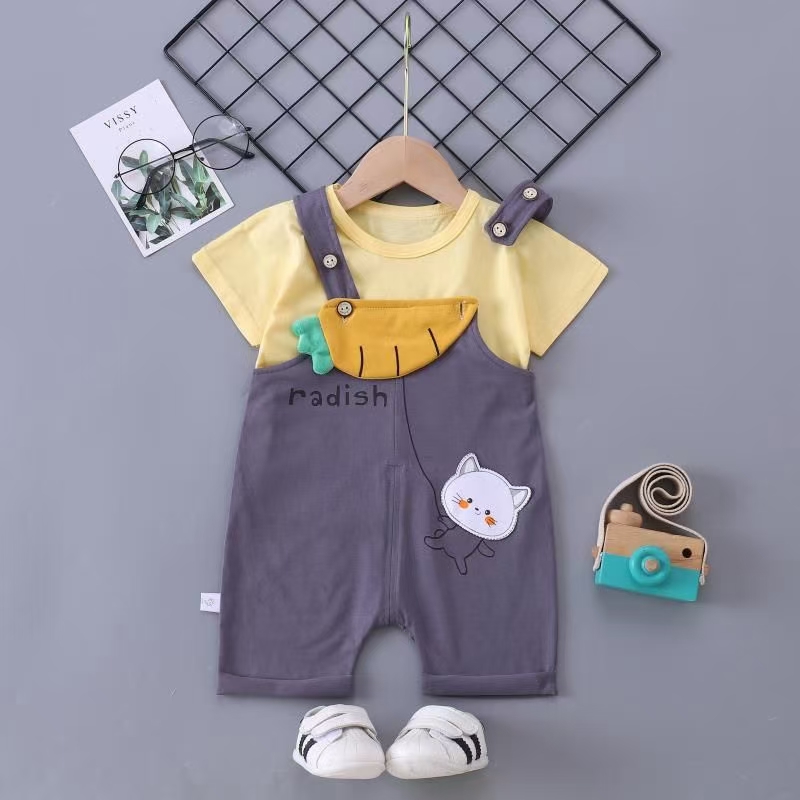 宝宝童装夏装短袖套装衣服1－3岁洋气婴幼儿夏季背带裤两件套详情图3