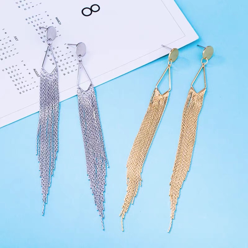 Long tassel earrings, feminine and fashionable, super fairy-like earrings and earrings, Jieya steel jewelry