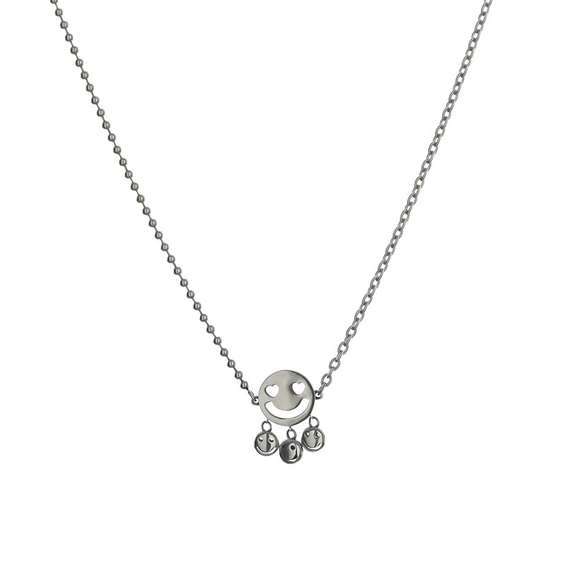 The bell smiley face necklace collarbone chain features a light luxury hip-hop personality design and a fresh look Item Picture