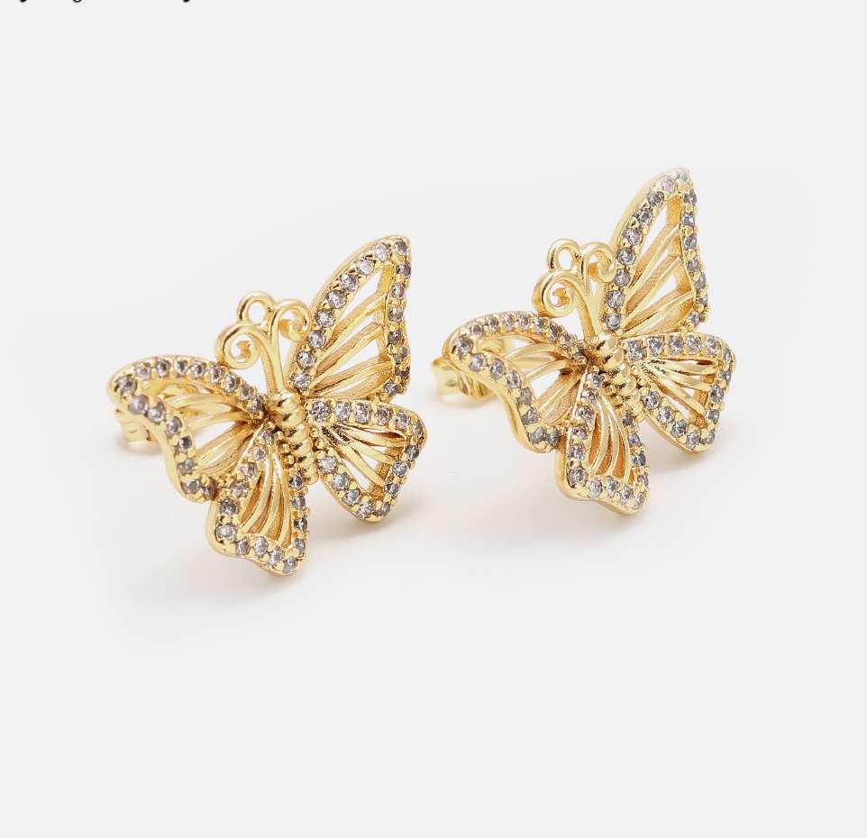 Cross-border gilded butterfly earrings manufacturer wholesale jewelry gifts European and American hollowed-out butterfly earrings details Picture