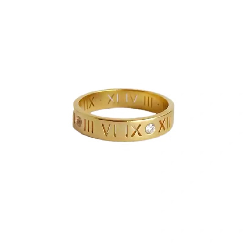 A cold and elegant French Roman digital 18K gold mother diamond plain ring couple index finger joint ring, a popular Internet celebrity Specification image