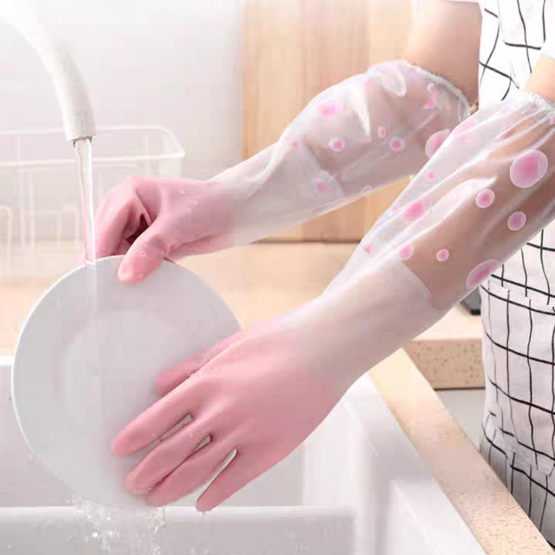 Kitchen dishwashing gloves Durable cleaning maid laundry latex rubber rubber gloves pink