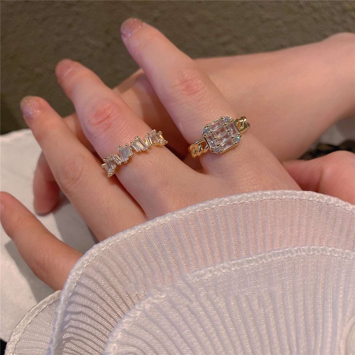 Flash to Tears A zirconium diamond ring, square diamond ring, Mosang, high-end and versatile Item Picture