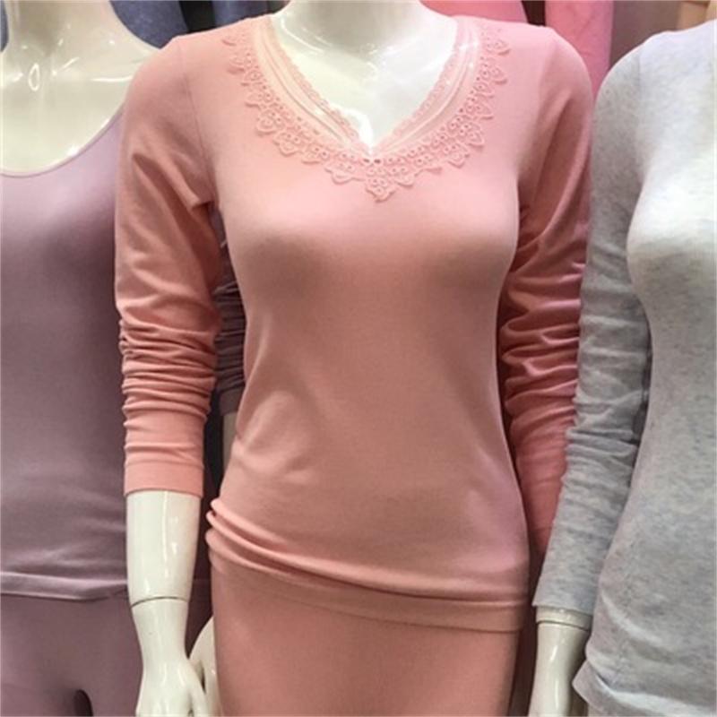 Linan Long Johns Women's Thin Lace Lace Tight Winter Thermal Underwear Set Women's Round Neck Body Underwear 13