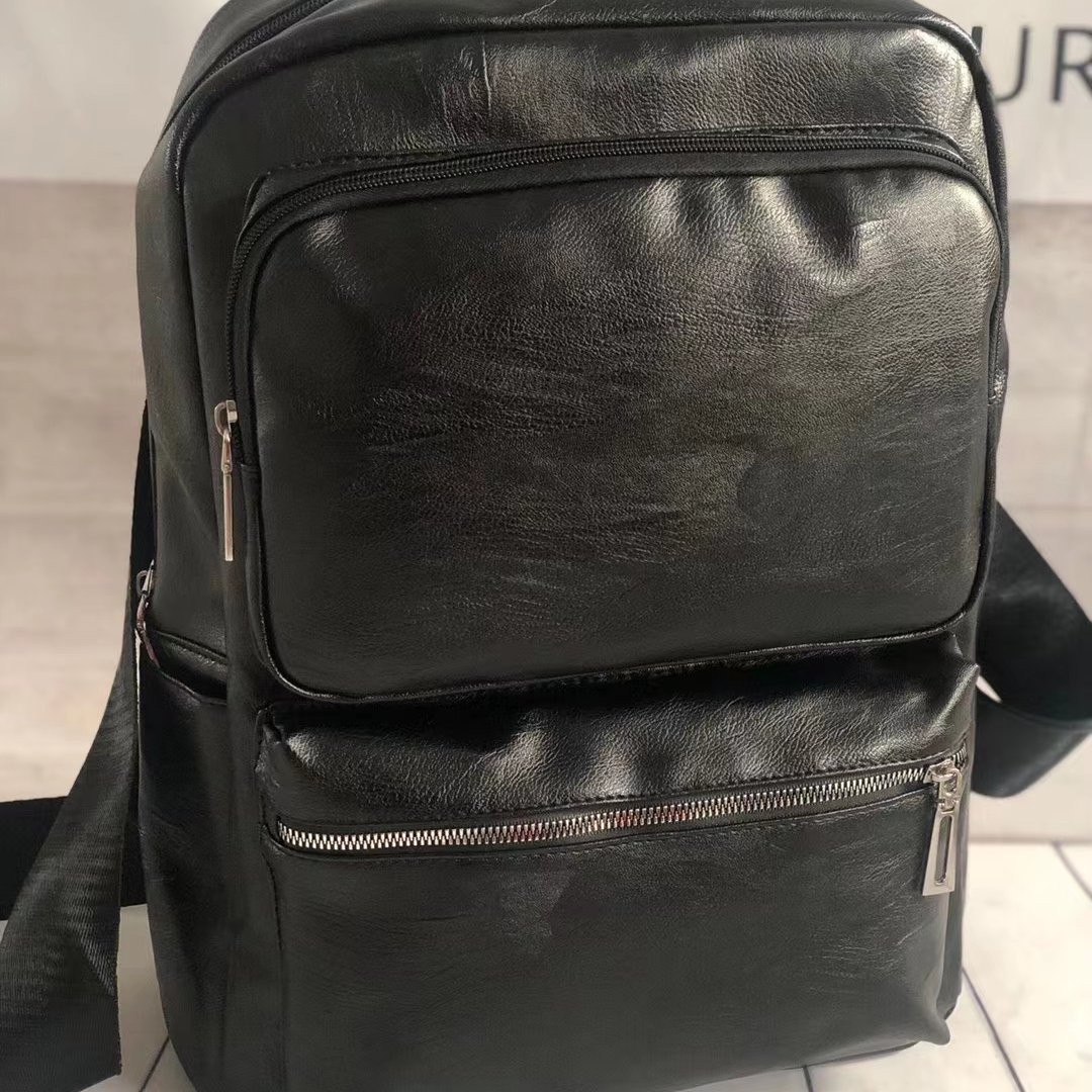 Men's PU leather computer backpack Backpack Men's fashion trend leisure travel bag Leather large capacity schoolbag 2