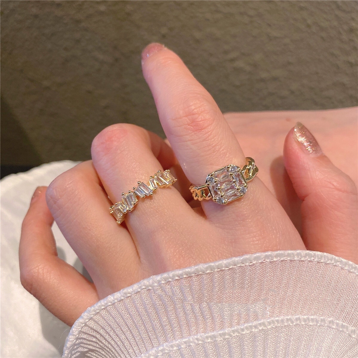 Flash to Tears A zirconium diamond ring, square diamond ring, Mosang, high-end and versatile