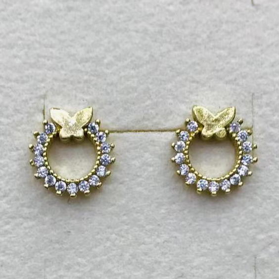 925 silver needle earrings pure copper inlaid with white zircon fashion Korean version 13579 full figure