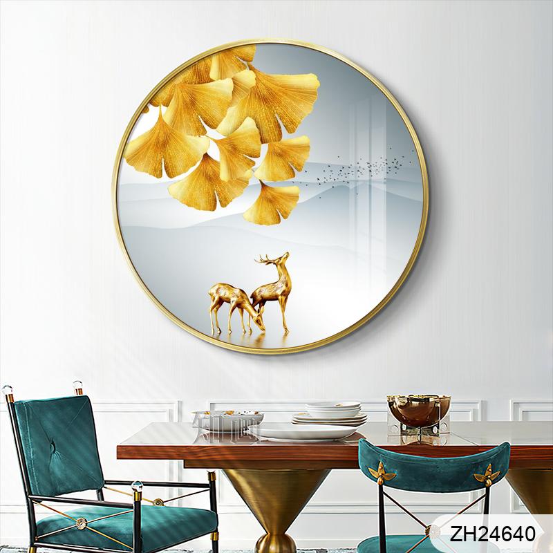 Abstract golden rings gold nine fish picture Ginkgo rich tree circular decorative painting