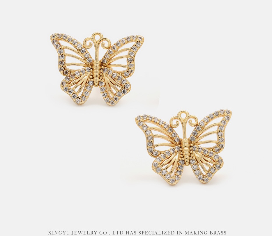 Cross-border gilded butterfly earrings manufacturer wholesale jewelry gifts European and American hollowed-out butterfly earrings detail image 5