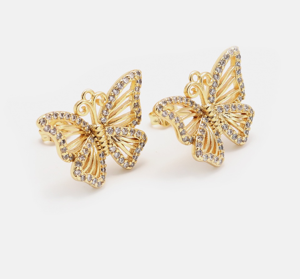Cross-border gilded butterfly earrings manufacturer wholesale jewelry gifts European and American hollowed-out butterfly earrings detail image 6