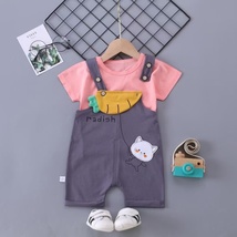 宝宝童装夏装短袖套装衣服1－3岁洋气婴幼儿夏季背带裤两件套