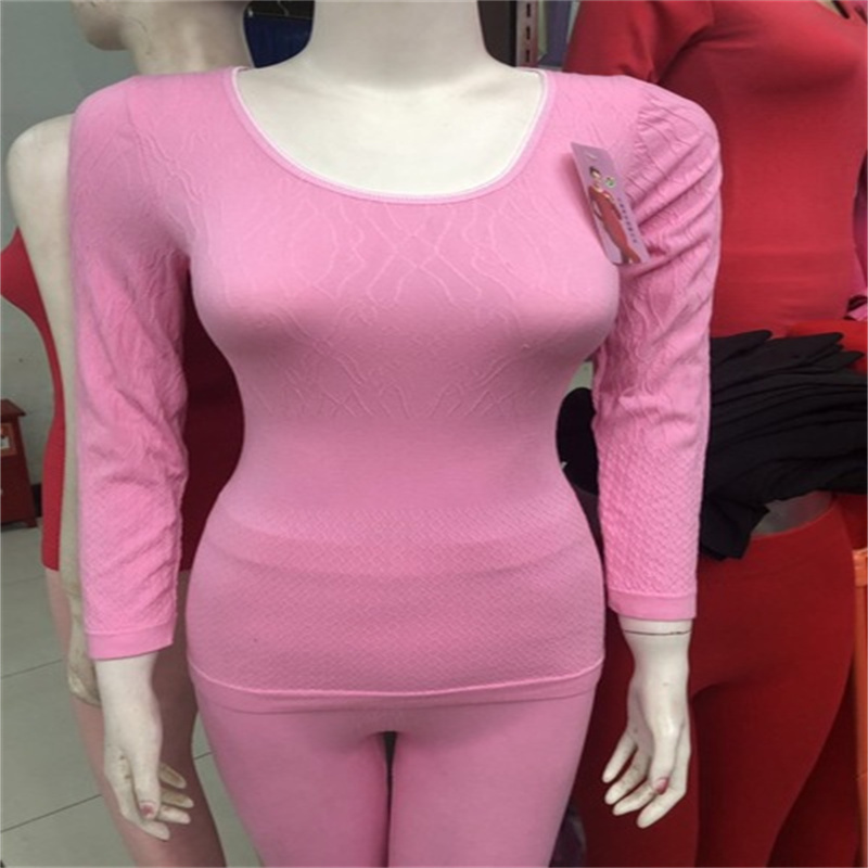 Linan Long Johns Women's Thin Lace Lace Tight Winter Thermal Underwear Set Women's Round Neck Body Underwear 15