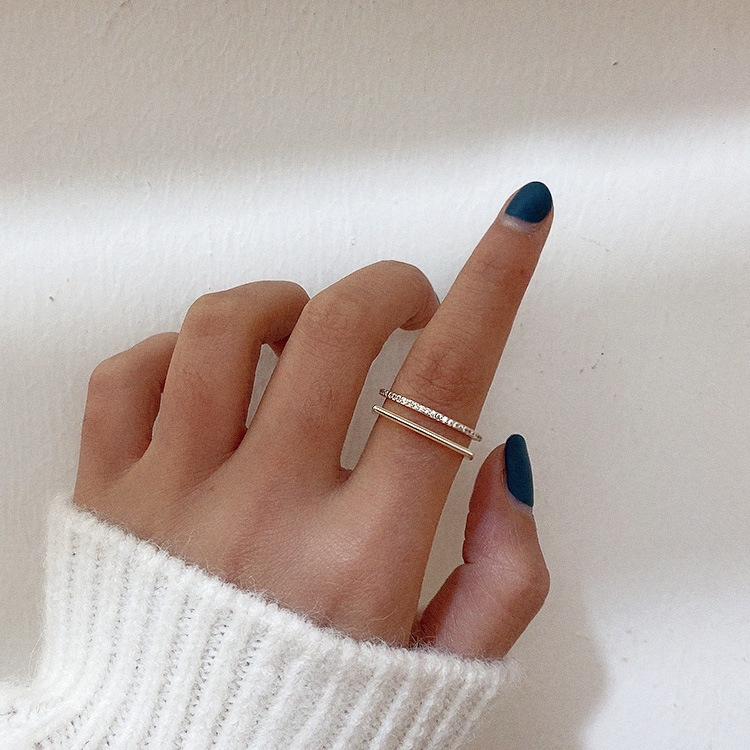 镀真金双层微镶钻石戒指冷淡风网红锆石指环韩国东大门时尚个性