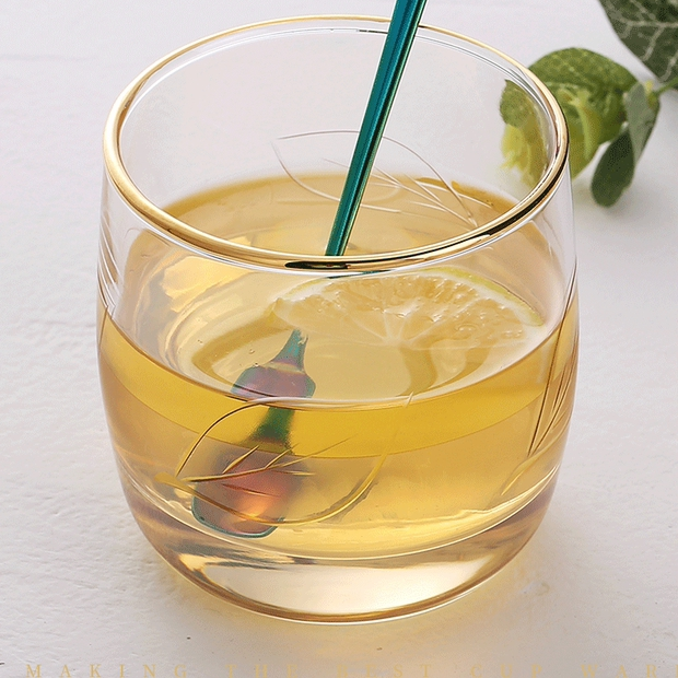 Glass high-grade depiction of gold cup, water cup, drink cup, cup cup high temperature household gift high temperature gold cup thumbnail