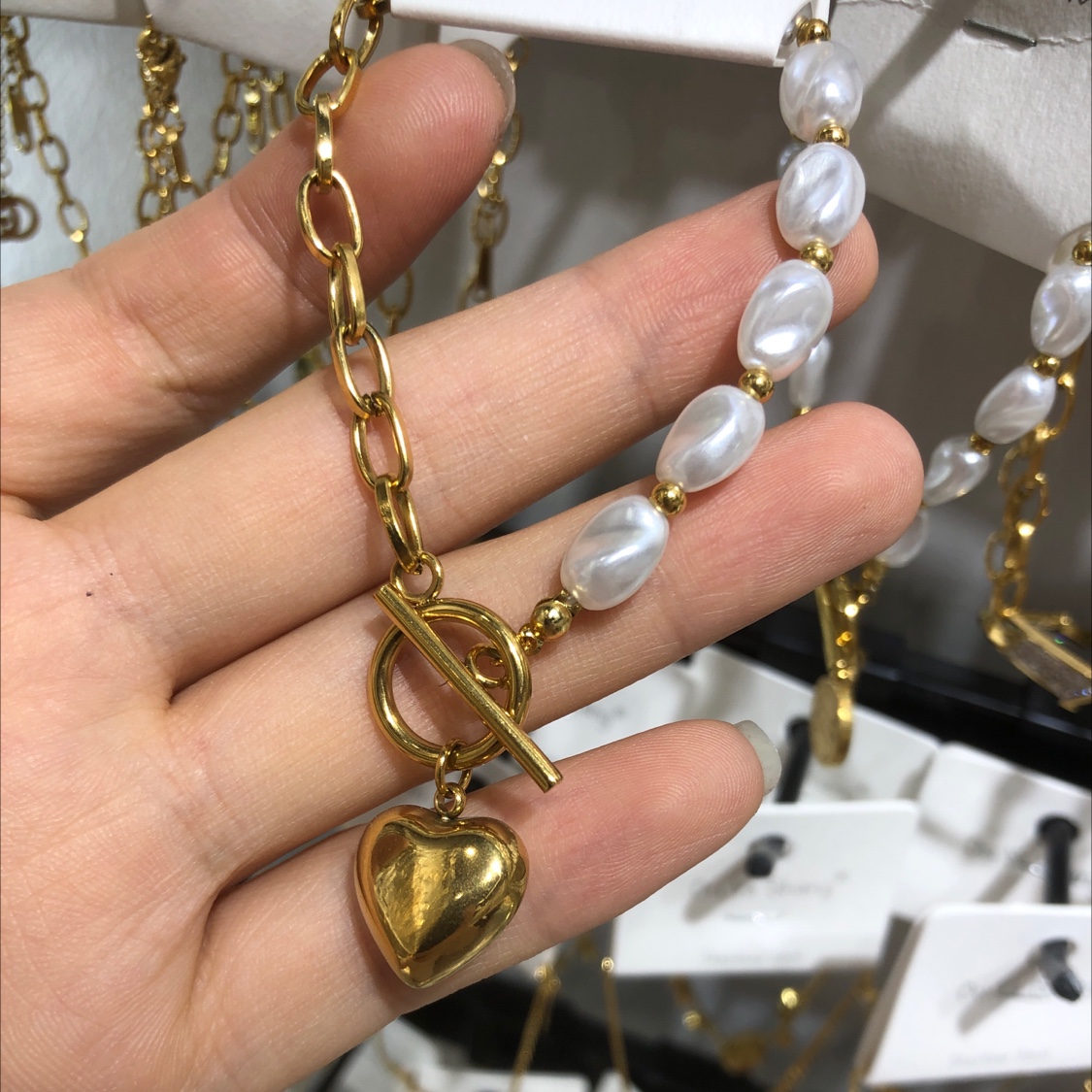 爱心珍珠拼接手链
