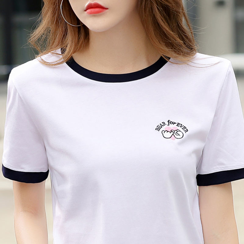短袖字母t恤女韩版夏季新款百搭纯棉T恤衫上衣