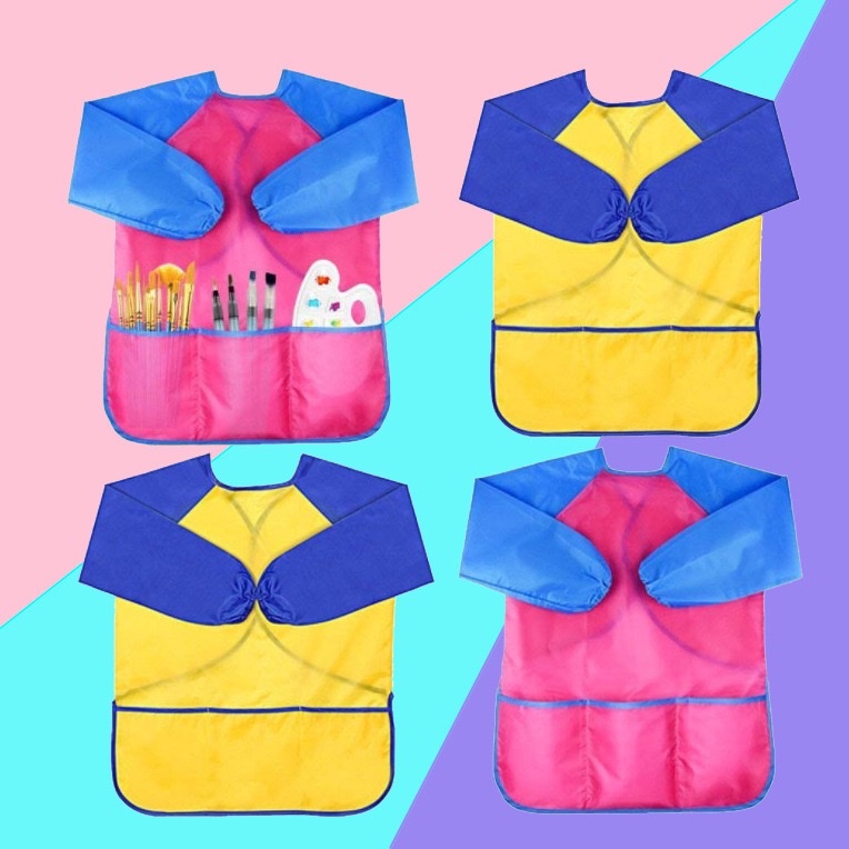 A large L-sized children's art apron comes with a random set of paintbrushes detail image 1