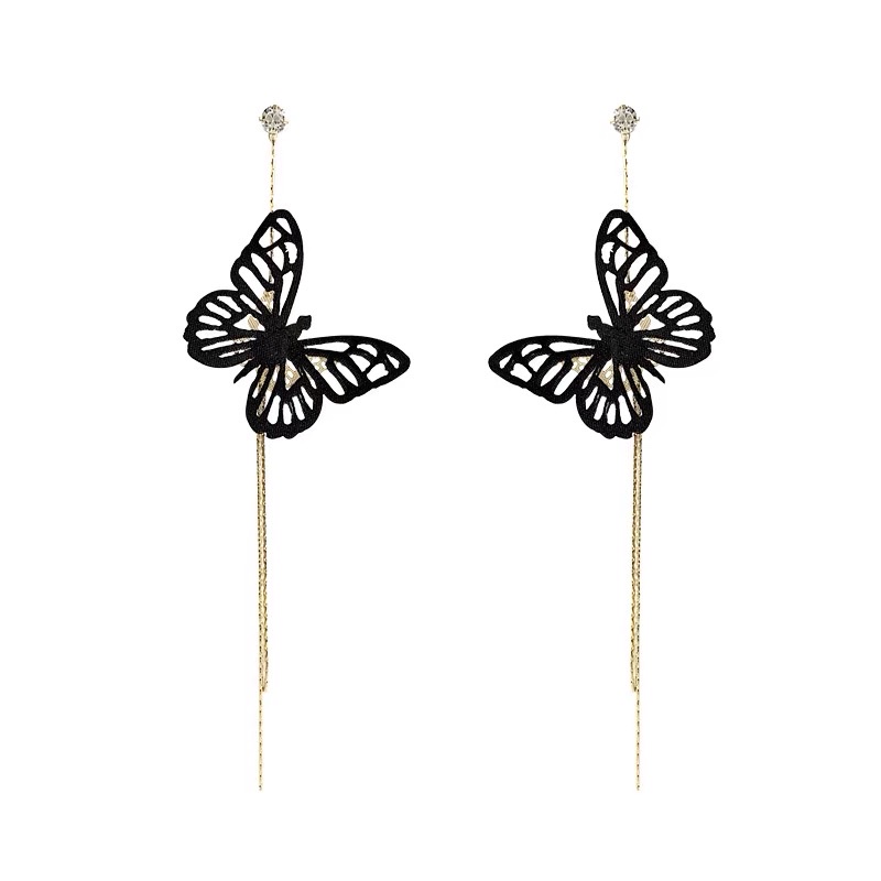 Retro Chinese-style butterfly long tassel earrings, feminine and ethereal earrings and earrings, Jieya steel jewelry Item Picture