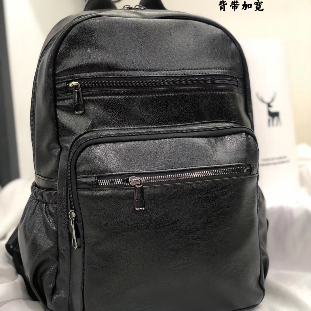 Men's PU leather computer backpack Backpack Men's fashion trend leisure travel bag Leather large capacity schoolbag 6