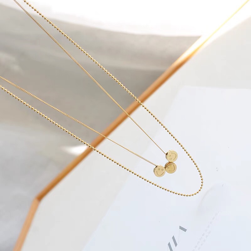 简约双层笑脸项链女锁骨链轻奢小众配饰捷亚钢饰