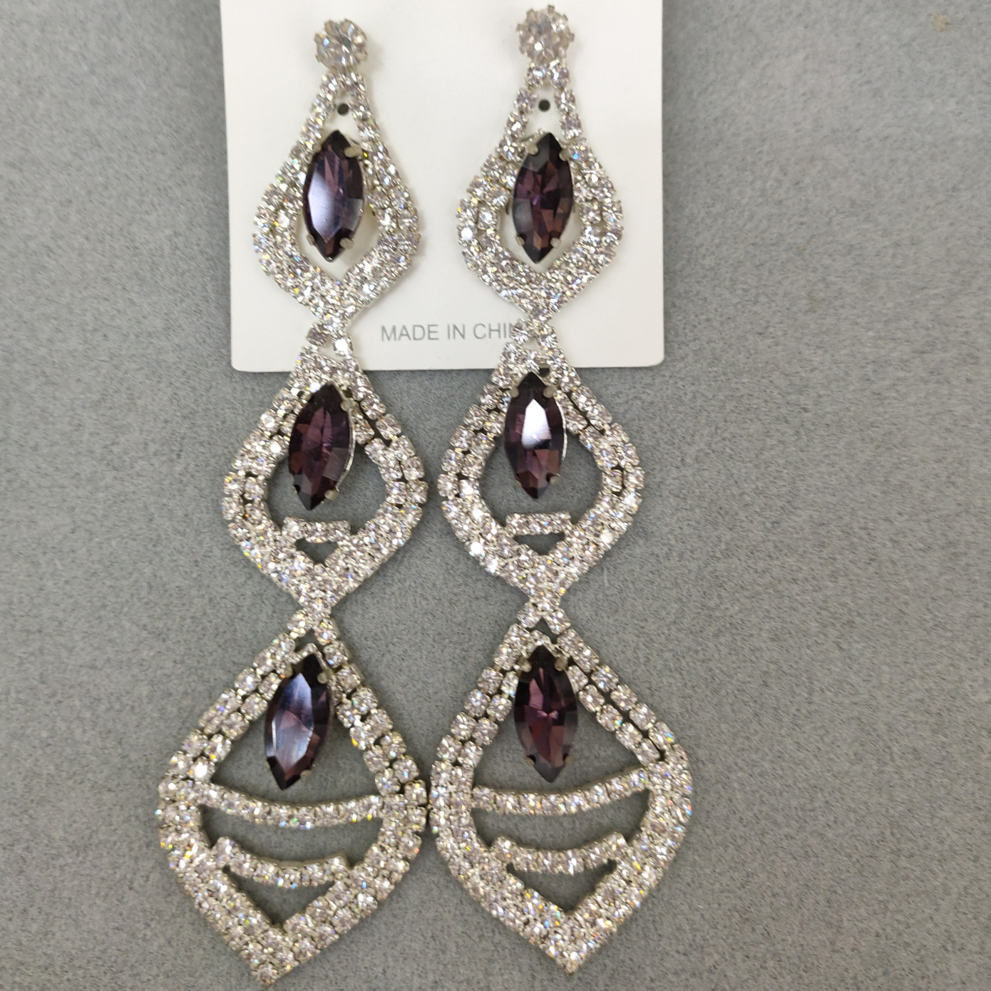 Fashion amethyst earrings Korean version personality temperament marquee earrings horse eye full of diamond jewelry crystal earrings