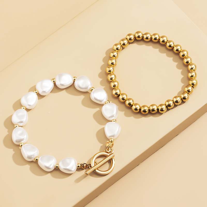 OT buckle Baroque pearl bead two-piece bracelet set, stacked and worn, simple and handcrafted gift for two best friends pic 2