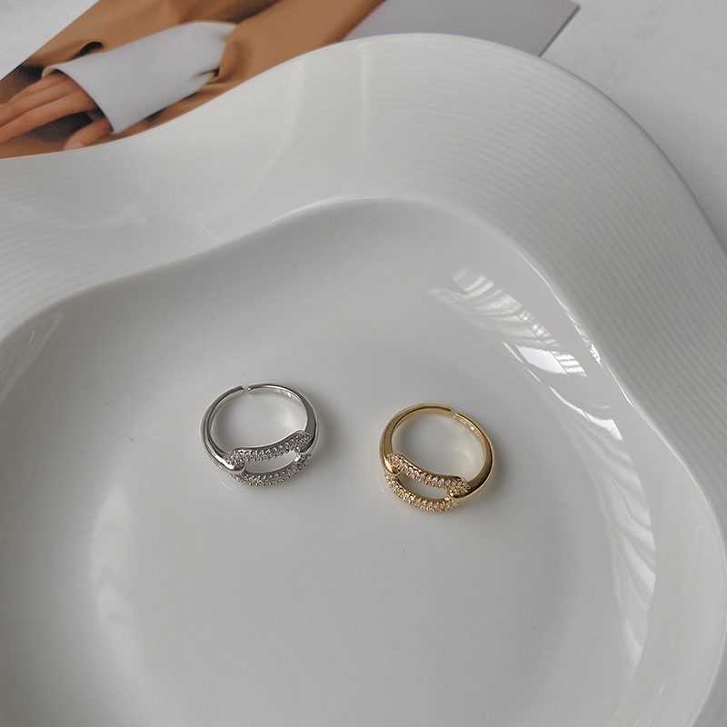 Metal chain zircon opening adjustable ring female ins fashion niche design Fashion personality simple food ring