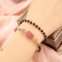 Korean version bracelet garnet tourmaline moonstone hand string pixiu strawberry crystal bracelet ornaments