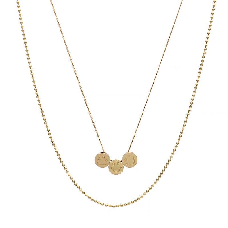 Simple double-layer smiling face necklace, women's collarbone chain, light luxury and niche accessories, Jieya steel jewelry Item Picture