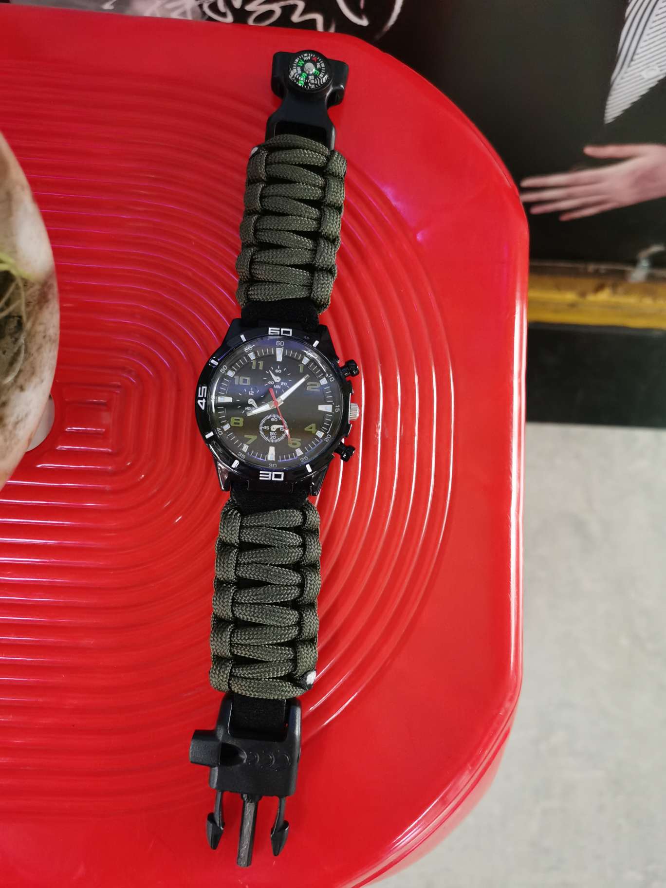 Compass woven strap quartz watch details Picture