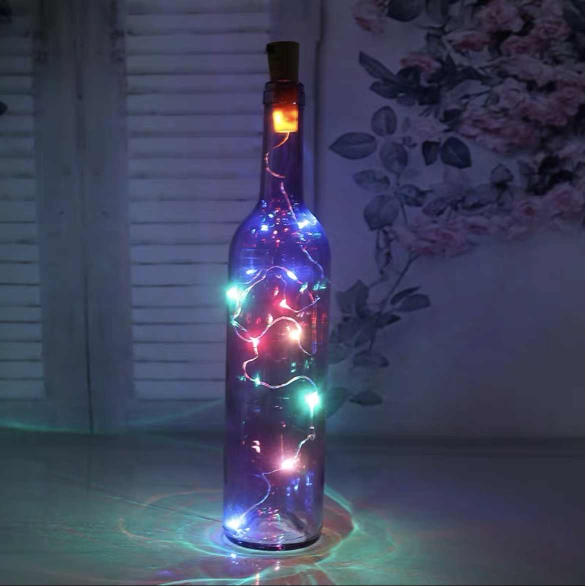 Glowing red wine bottle Wishing bottle Lucky Star Drift bottle Bar decoration simple colored glass bottle cork light string purple bottle colored light