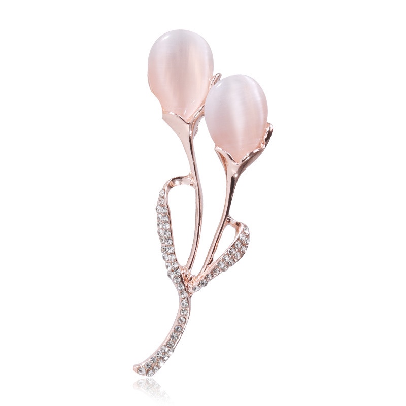 Fashionable opal brooch Ladies alloy rhinestone tulip corsage dress pin accessories