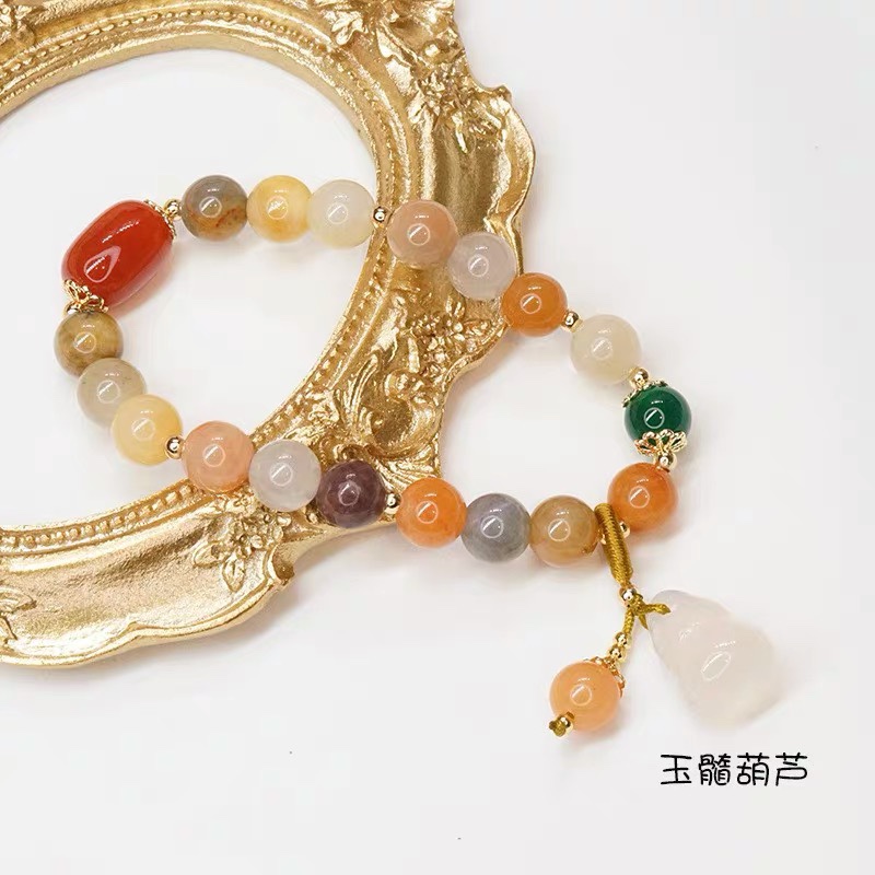 夏季新款缅甸金丝玉葫芦手链女复古民族风手饰品平安