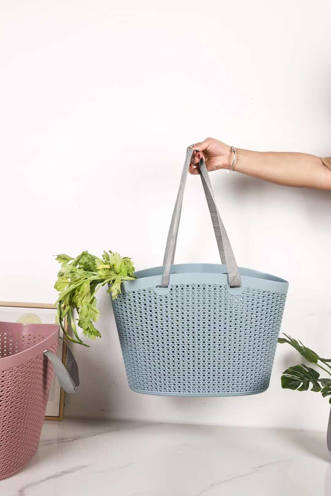 菜篮子手提篮鲜花购物篮便携式厨房蔬菜收纳篮塑料买菜收纳筐蓝子产品图
