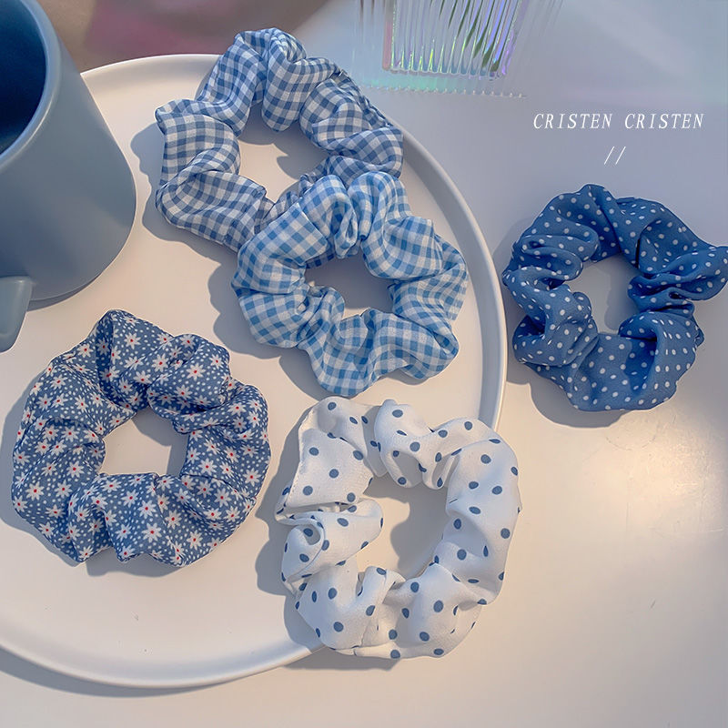 蓝色系~ins简约气质皮筋女BM小清新大肠发圈可爱少女波点头绳发绳