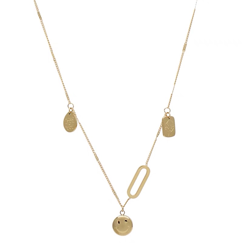 A simple and lucky smiling sweater chain for autumn and winter, a versatile necklace made of Jieya steel detail image 4