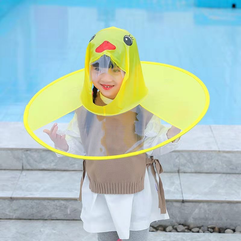 Little Yellow duck flying saucer cap, rainproof children's creative rain cap, Douyin flying saucer umbrella raincoat, fishing umbrella, baby raincoat Application Scenario
