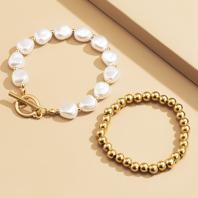 OT buckle Baroque pearl bead two-piece bracelet set, stacked and worn, simple and handcrafted gift for two best friends pic 4