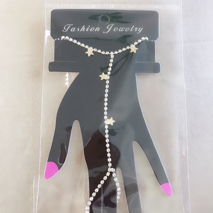 网红款五星韩版个性夸张连指手链水晶钻戒指手镯组合新娘结婚配饰首饰女潮流3